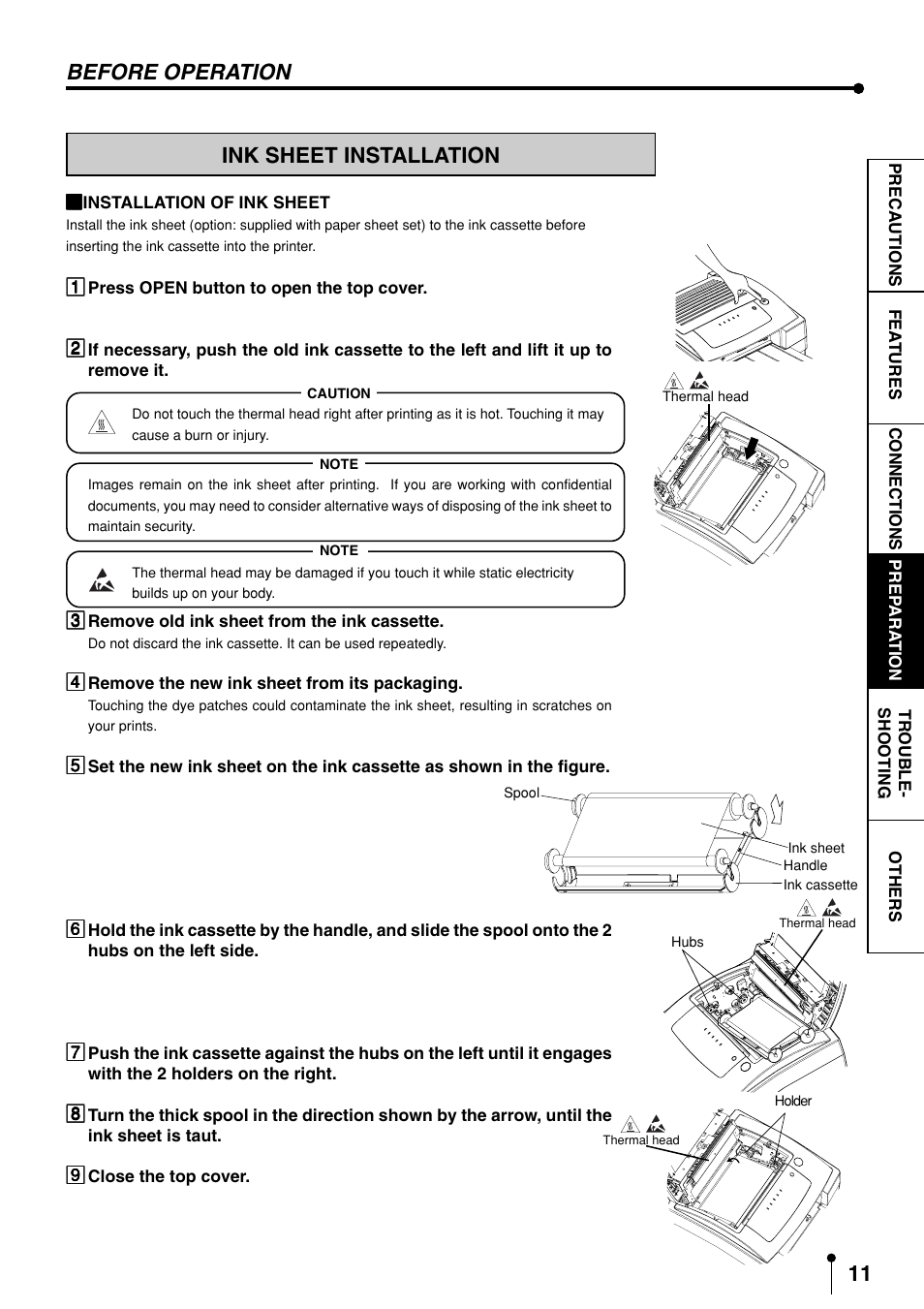 Ink sheet installation, Ink sheet installation before operation | MITSUBISHI ELECTRIC CP3020DAE User Manual | Page 13 / 24