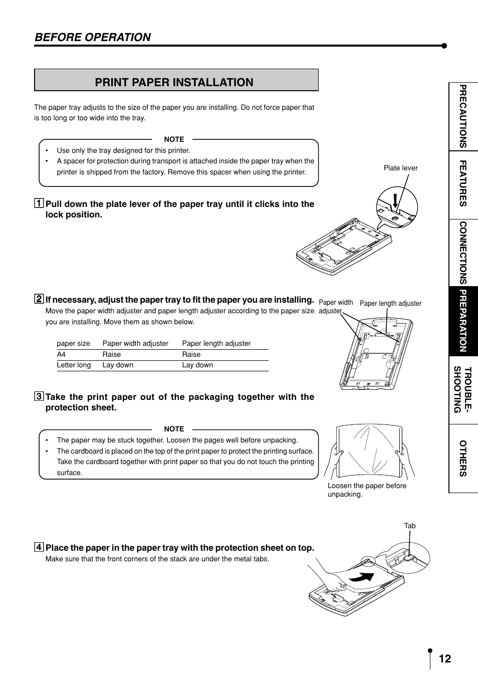 Print paper installation -13, Tray, Before operation | Print paper installation | MITSUBISHI ELECTRIC CP3020DAE User Manual | Page 14 / 24