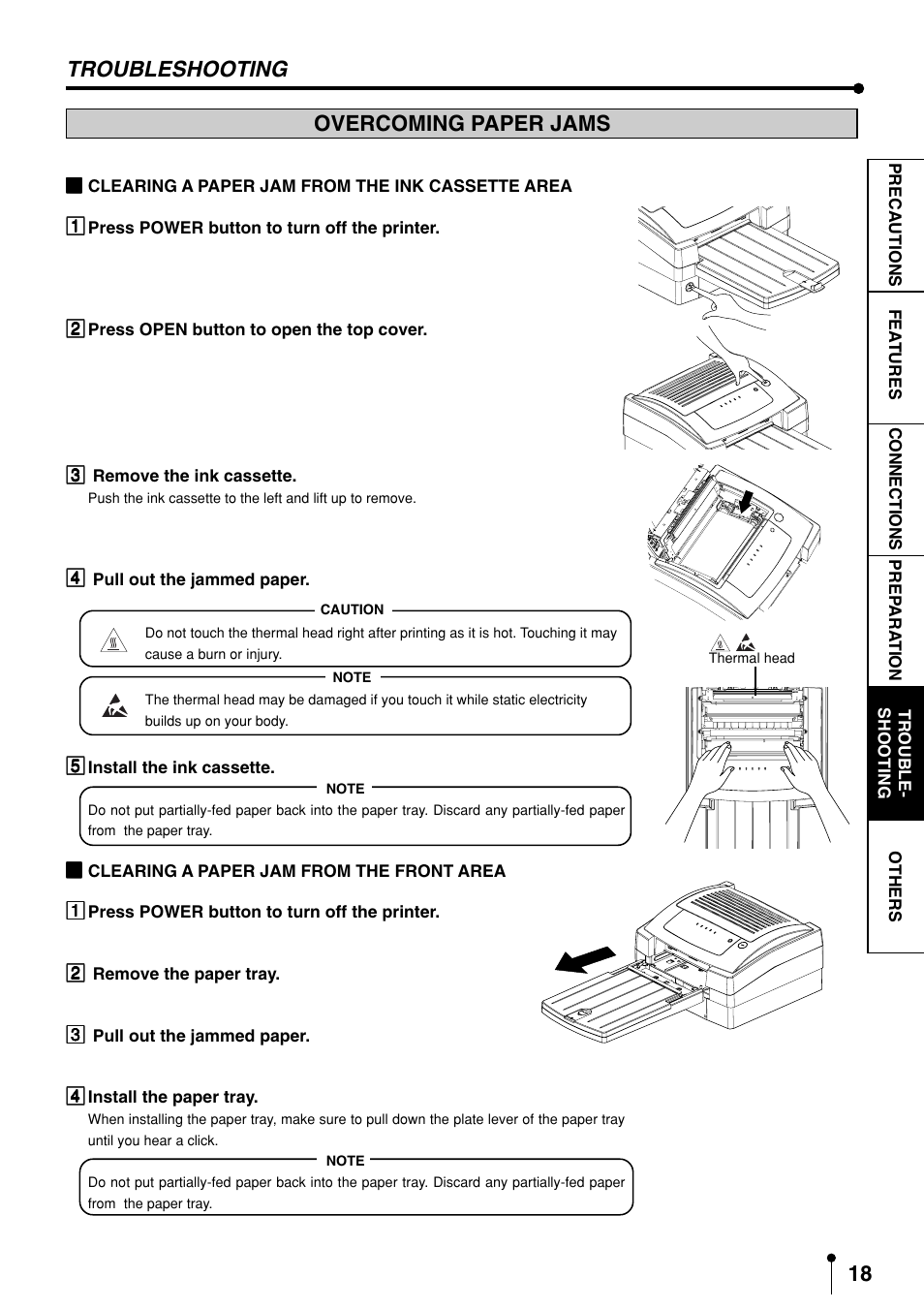 Overcoming paper jams, Overcoming paper jams troubleshooting | MITSUBISHI ELECTRIC CP3020DAE User Manual | Page 20 / 24