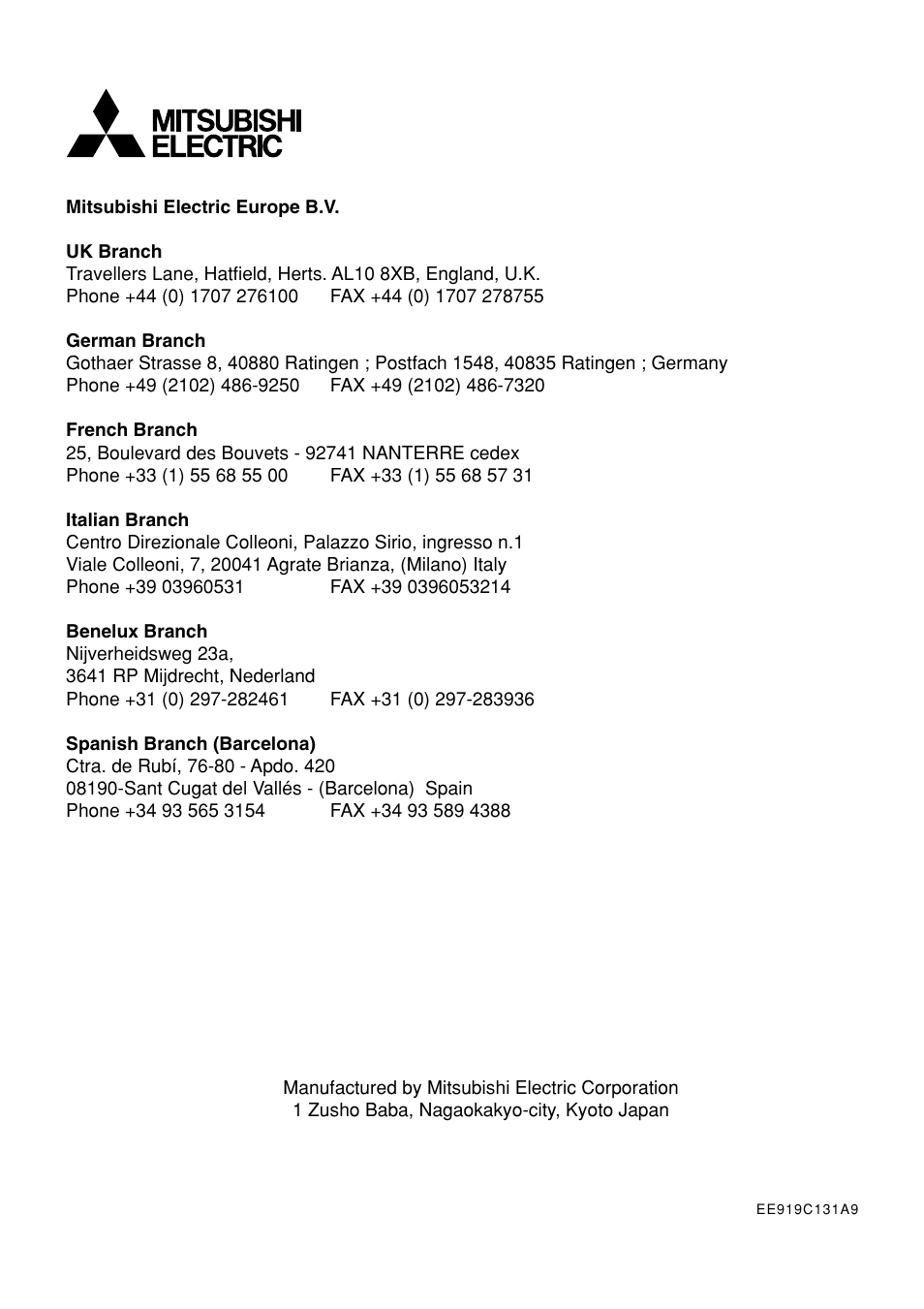 MITSUBISHI ELECTRIC CP3020DAE User Manual | Page 24 / 24