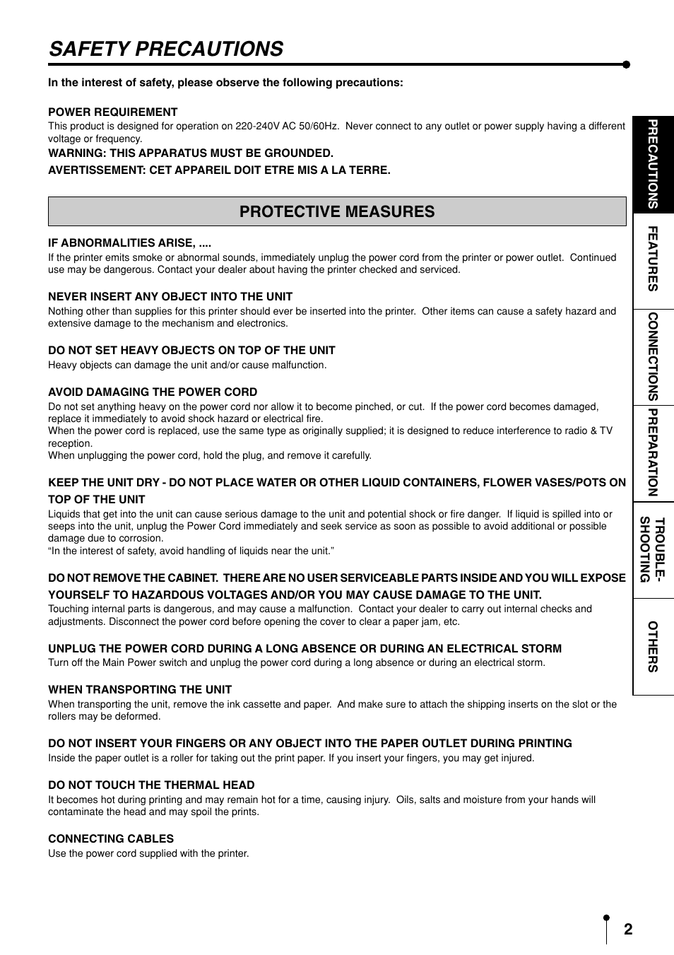 Safety precautions -4, Safety precautions, Protective measures | MITSUBISHI ELECTRIC CP3020DAE User Manual | Page 4 / 24