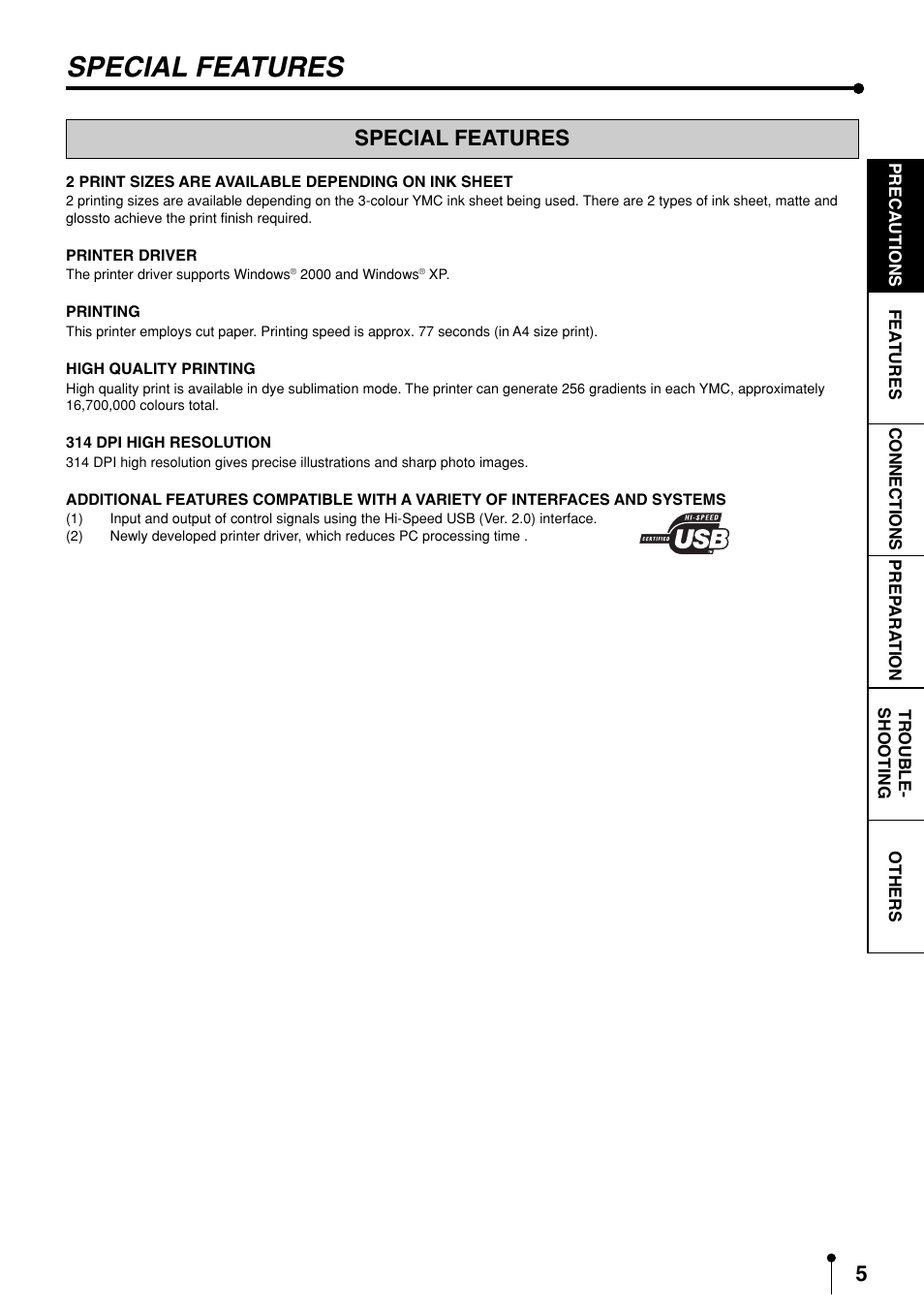 Special features | MITSUBISHI ELECTRIC CP3020DAE User Manual | Page 7 / 24