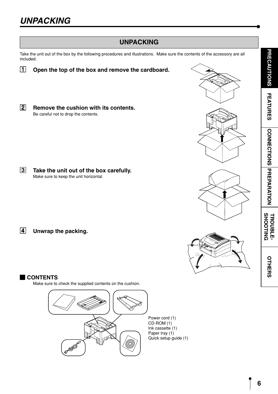 Unpacking | MITSUBISHI ELECTRIC CP3020DAE User Manual | Page 8 / 24