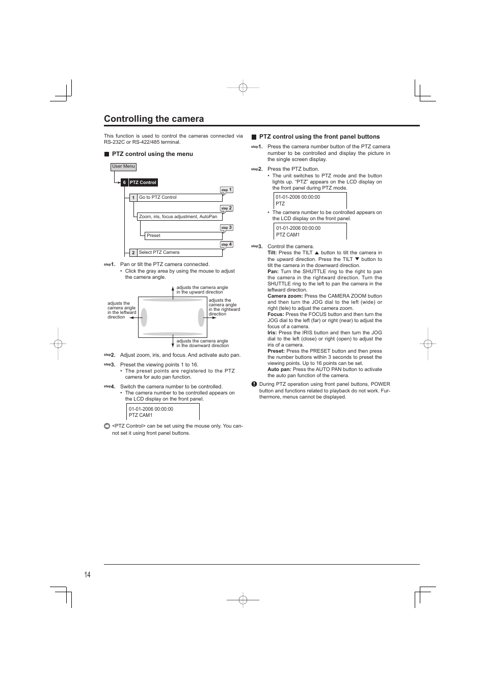 Controlling the camera | MITSUBISHI ELECTRIC DX-TL4709U User Manual | Page 18 / 44