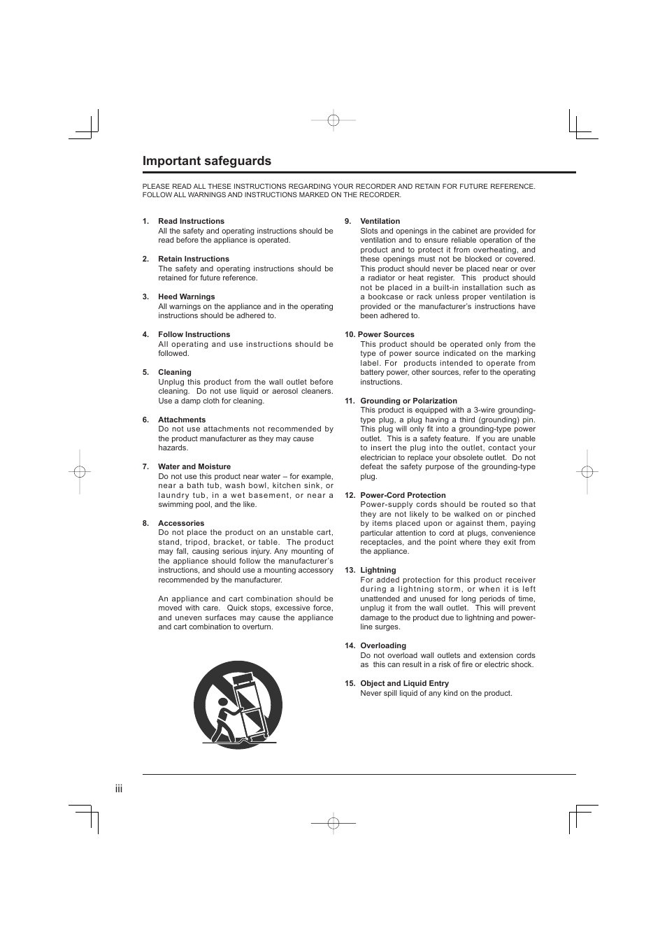 Important safeguards | MITSUBISHI ELECTRIC DX-TL4709U User Manual | Page 4 / 44