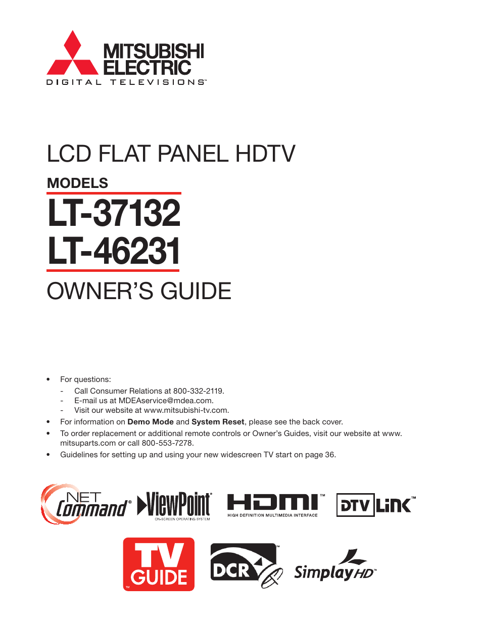 MITSUBISHI ELECTRIC LT-46231 User Manual | 122 pages