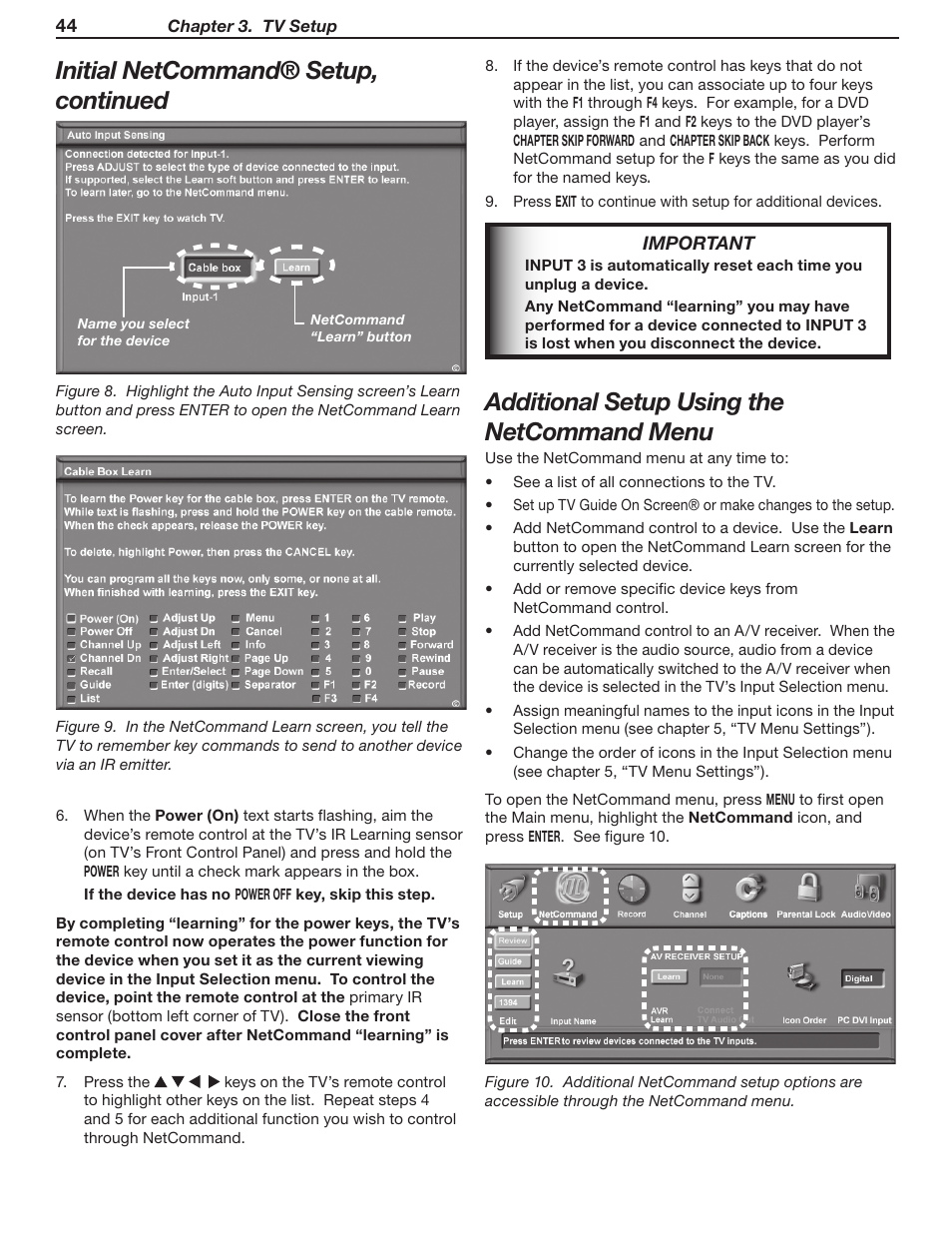 Additional setup using the netcommand menu, Initial netcommand® setup, continued | MITSUBISHI ELECTRIC LT-46231 User Manual | Page 44 / 122