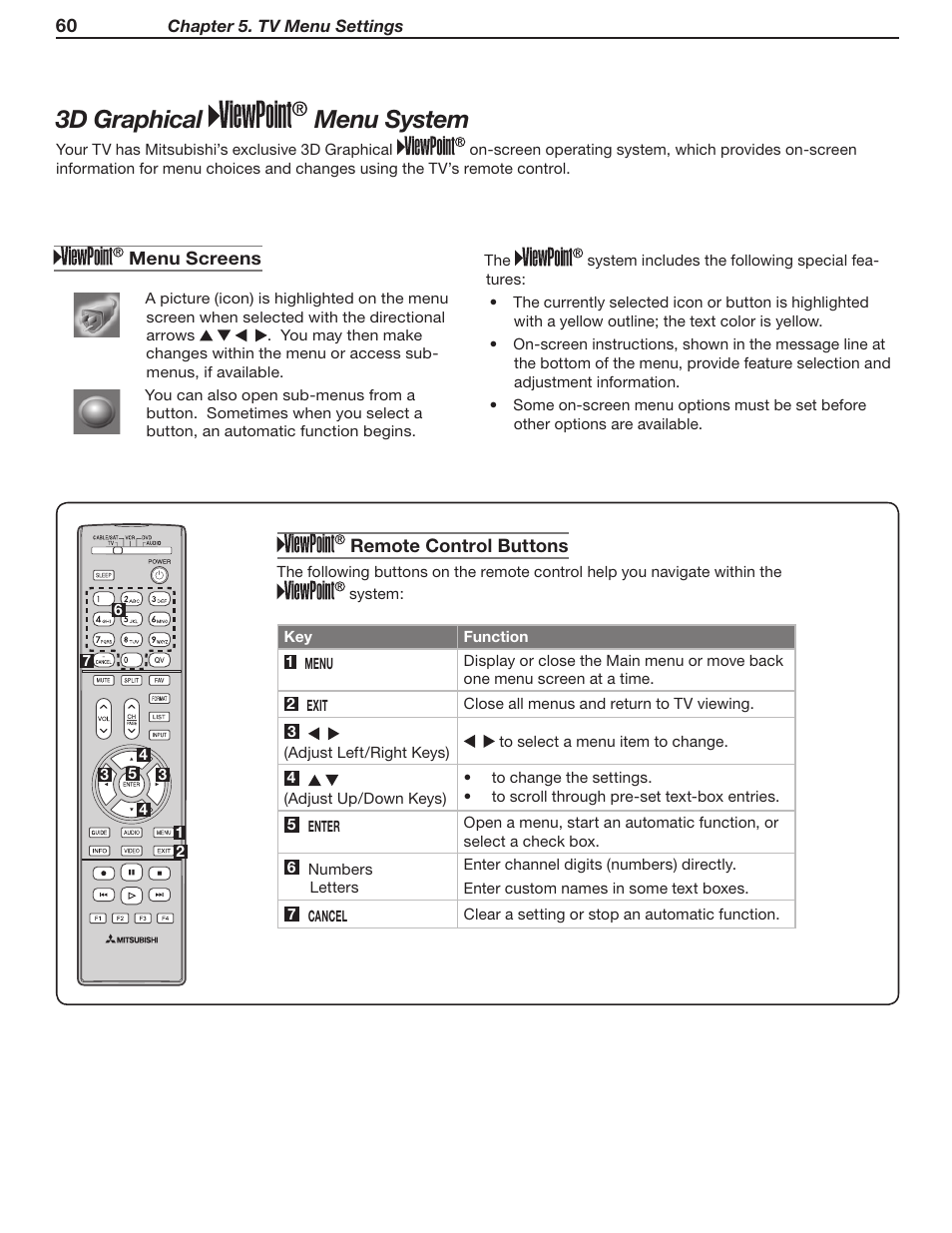 3d graphical menu system | MITSUBISHI ELECTRIC LT-46231 User Manual | Page 60 / 122