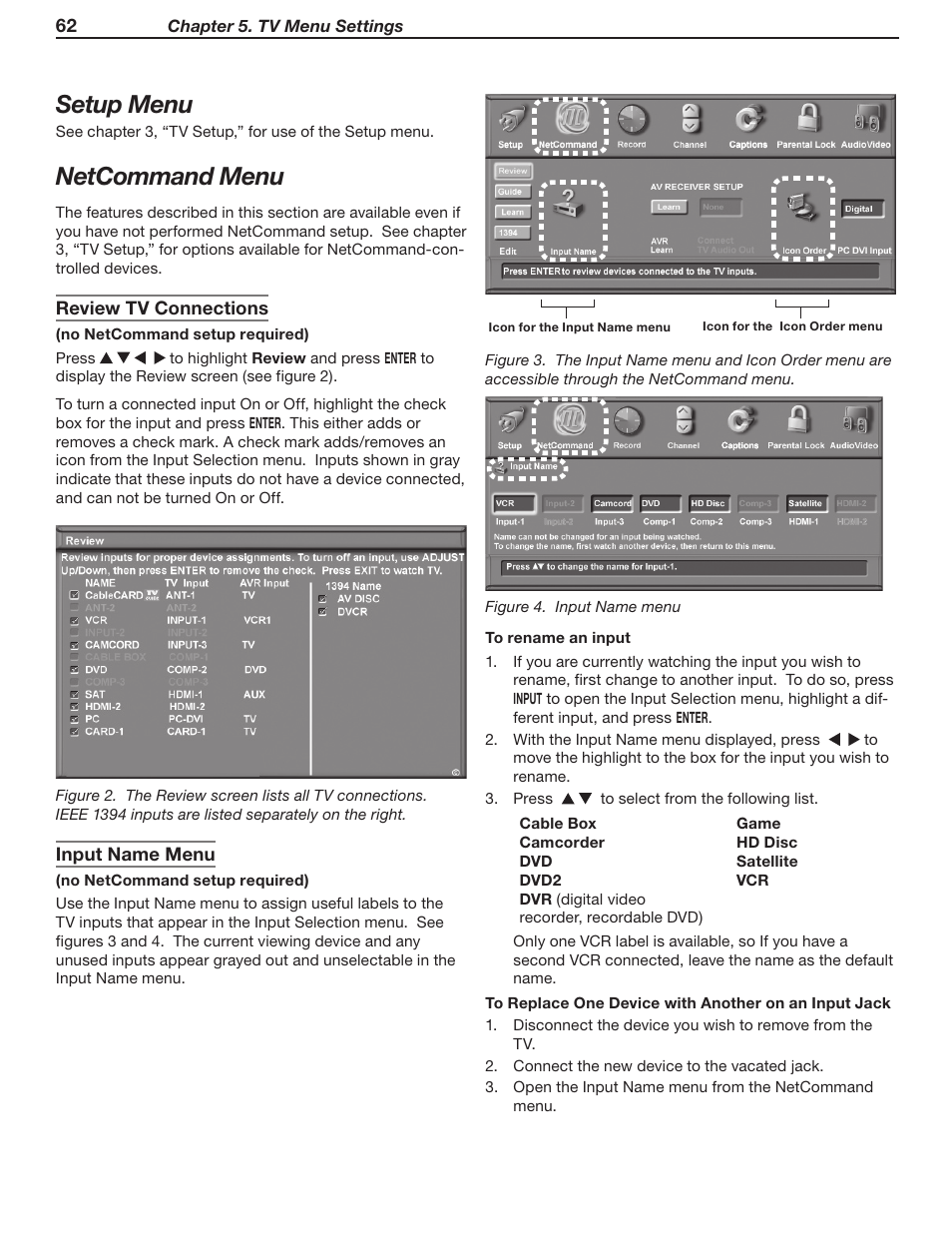 Setup menu, Netcommand menu | MITSUBISHI ELECTRIC LT-46231 User Manual | Page 62 / 122