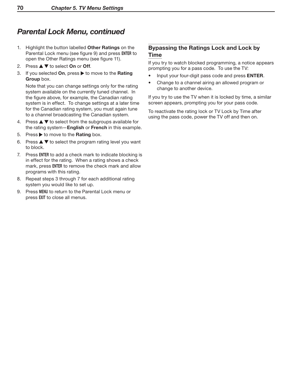 Parental lock menu, continued | MITSUBISHI ELECTRIC LT-46231 User Manual | Page 70 / 122