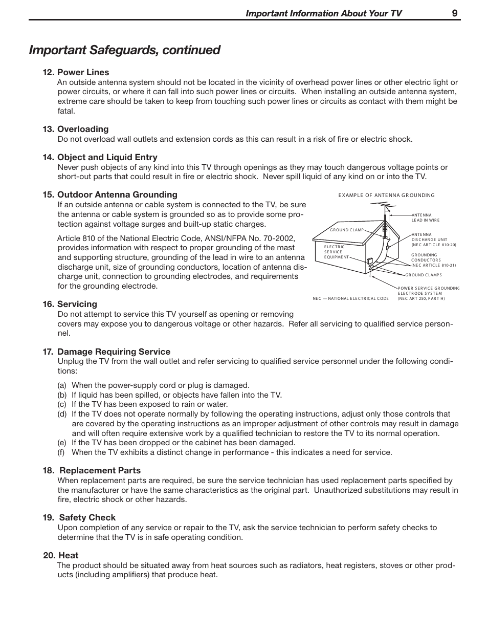 Important safeguards, continued | MITSUBISHI ELECTRIC LT-46231 User Manual | Page 9 / 122