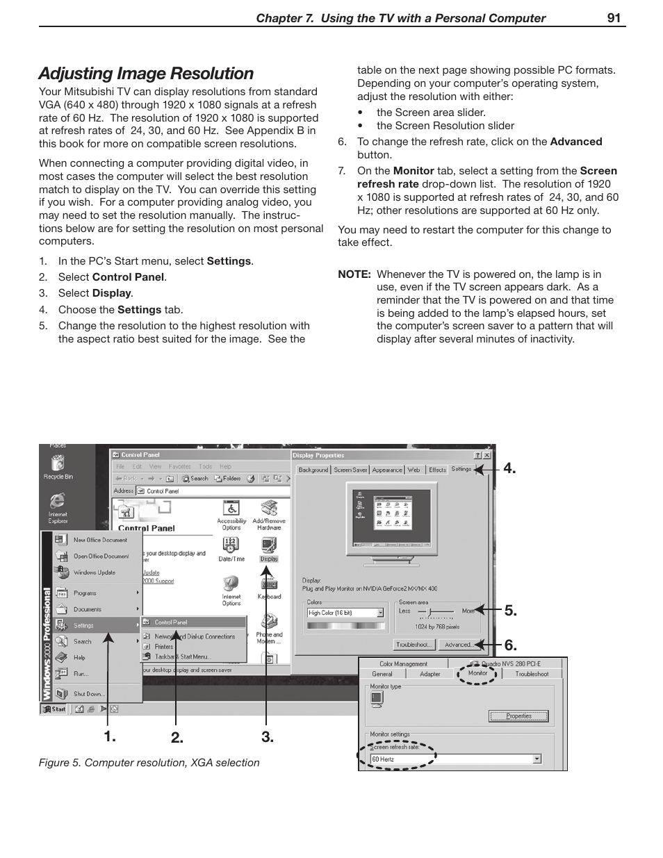 Adjusting image resolution | MITSUBISHI ELECTRIC LT-46231 User Manual | Page 91 / 122