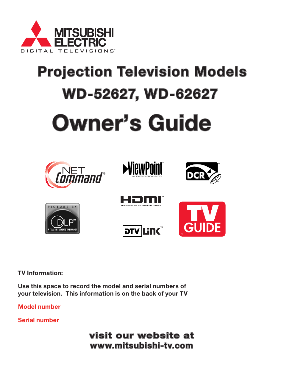 MITSUBISHI ELECTRIC WD-52627 User Manual | 118 pages