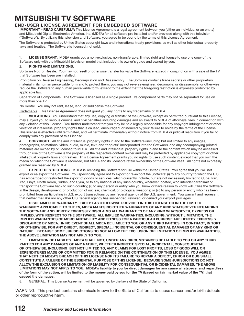 Mitsubishi tv software | MITSUBISHI ELECTRIC WD-52627 User Manual | Page 112 / 118