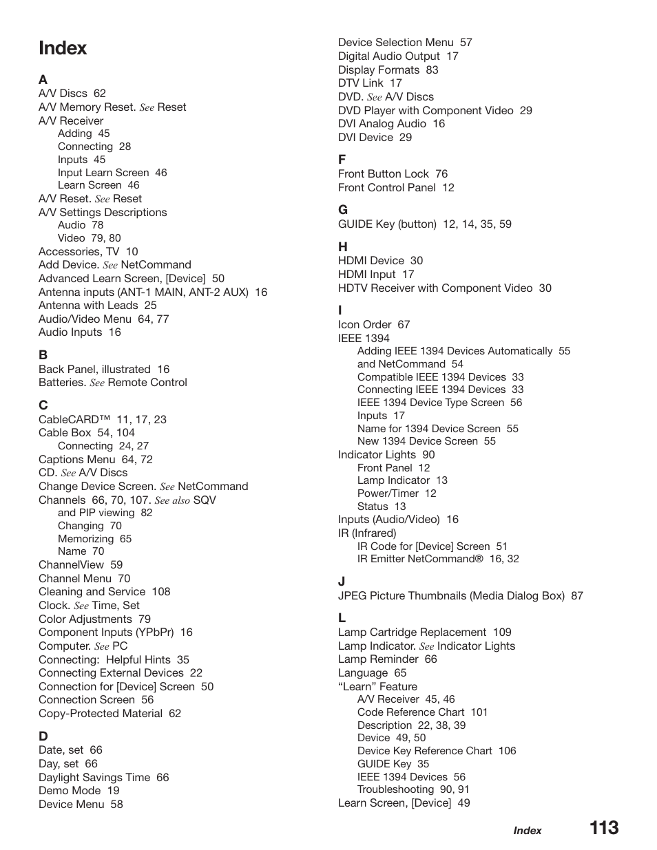 Index, 113 index | MITSUBISHI ELECTRIC WD-52627 User Manual | Page 113 / 118