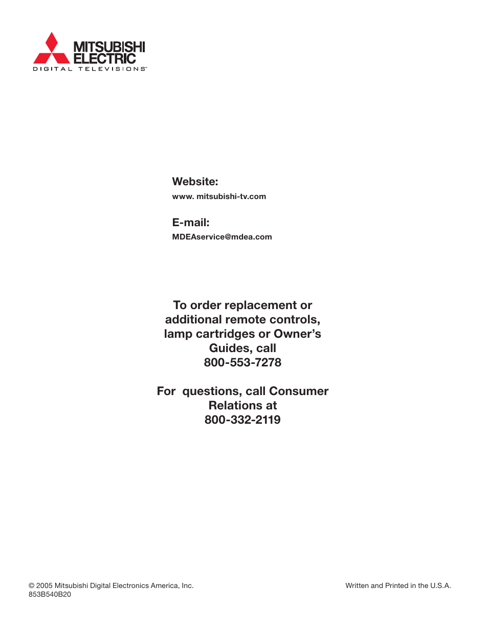 MITSUBISHI ELECTRIC WD-52627 User Manual | Page 118 / 118