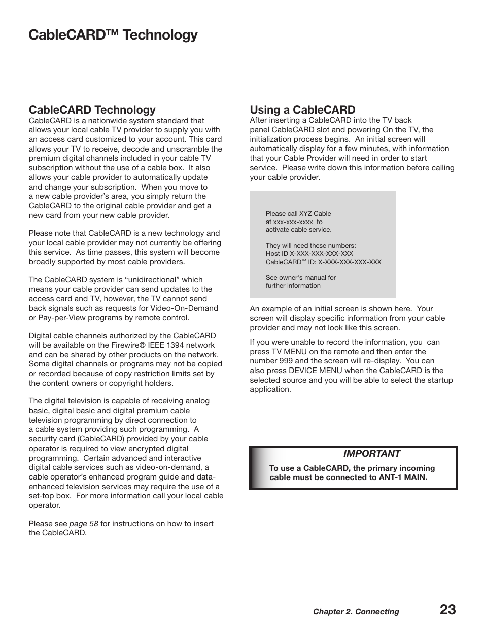 Cablecard™ technology, Using a cablecard, Cablecard technology | MITSUBISHI ELECTRIC WD-52627 User Manual | Page 23 / 118