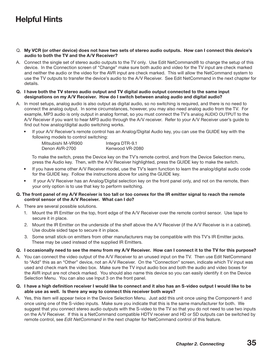 Helpful hints, 35 helpful hints | MITSUBISHI ELECTRIC WD-52627 User Manual | Page 35 / 118