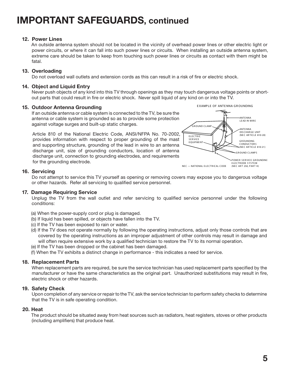 Important safeguards, Continued | MITSUBISHI ELECTRIC WD-52627 User Manual | Page 5 / 118