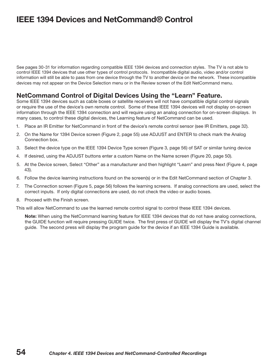 Ieee 1394 devices and netcommand® control, Ieee 139 devices and netcommand® control | MITSUBISHI ELECTRIC WD-52627 User Manual | Page 54 / 118