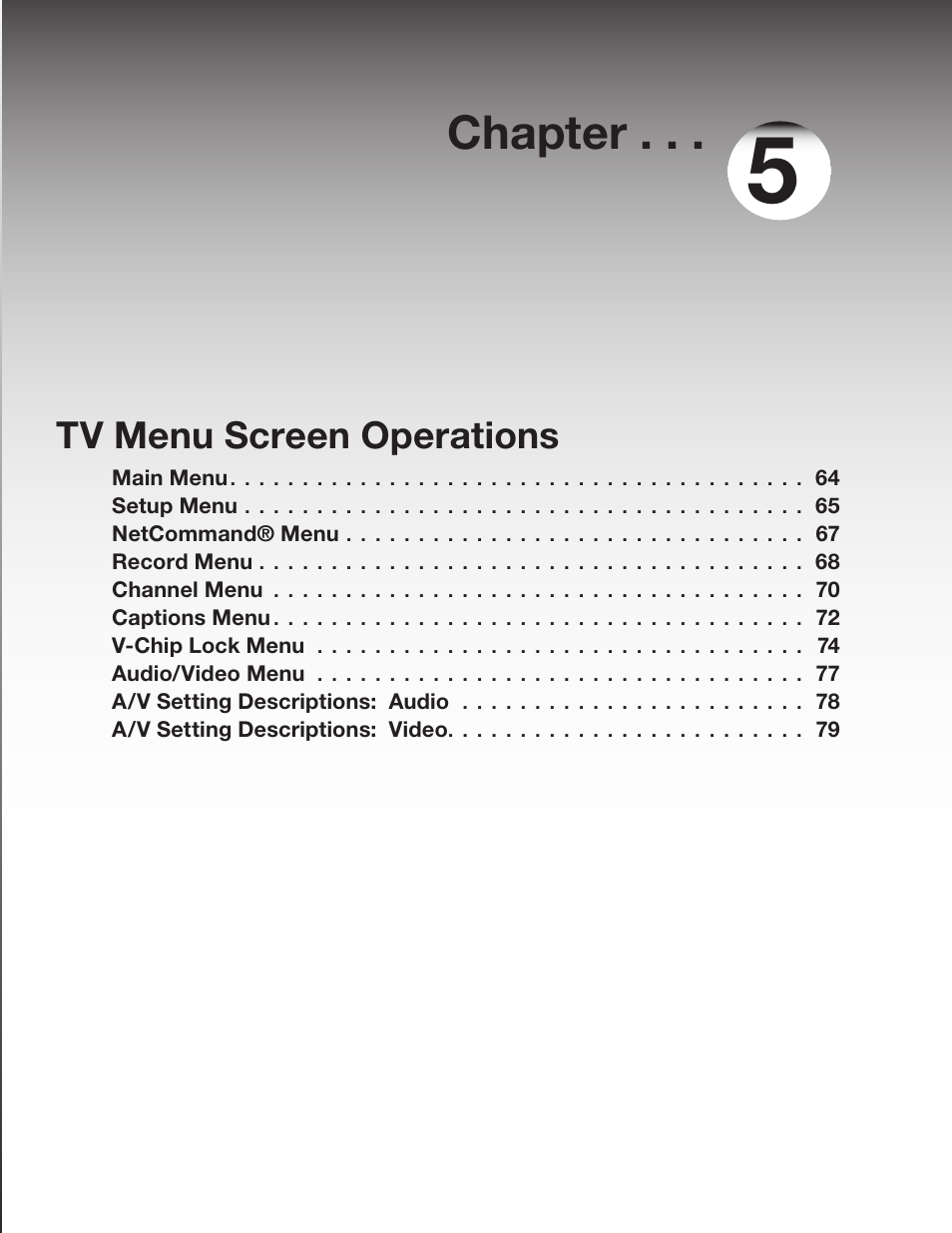 Chapter 5: tv menu screen operations, Chapter, Tv menu screen operations | MITSUBISHI ELECTRIC WD-52627 User Manual | Page 63 / 118