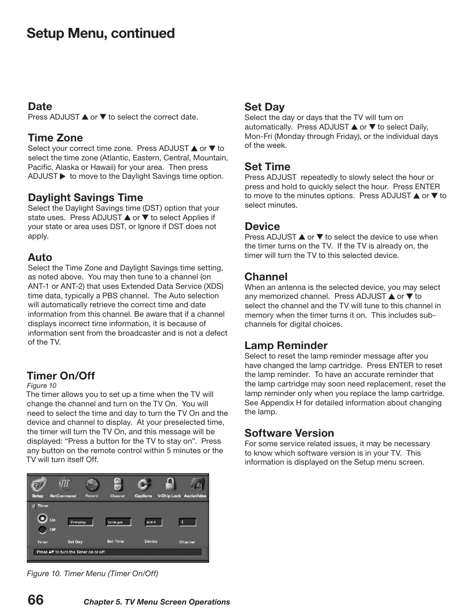 Setup menu, continued | MITSUBISHI ELECTRIC WD-52627 User Manual | Page 66 / 118