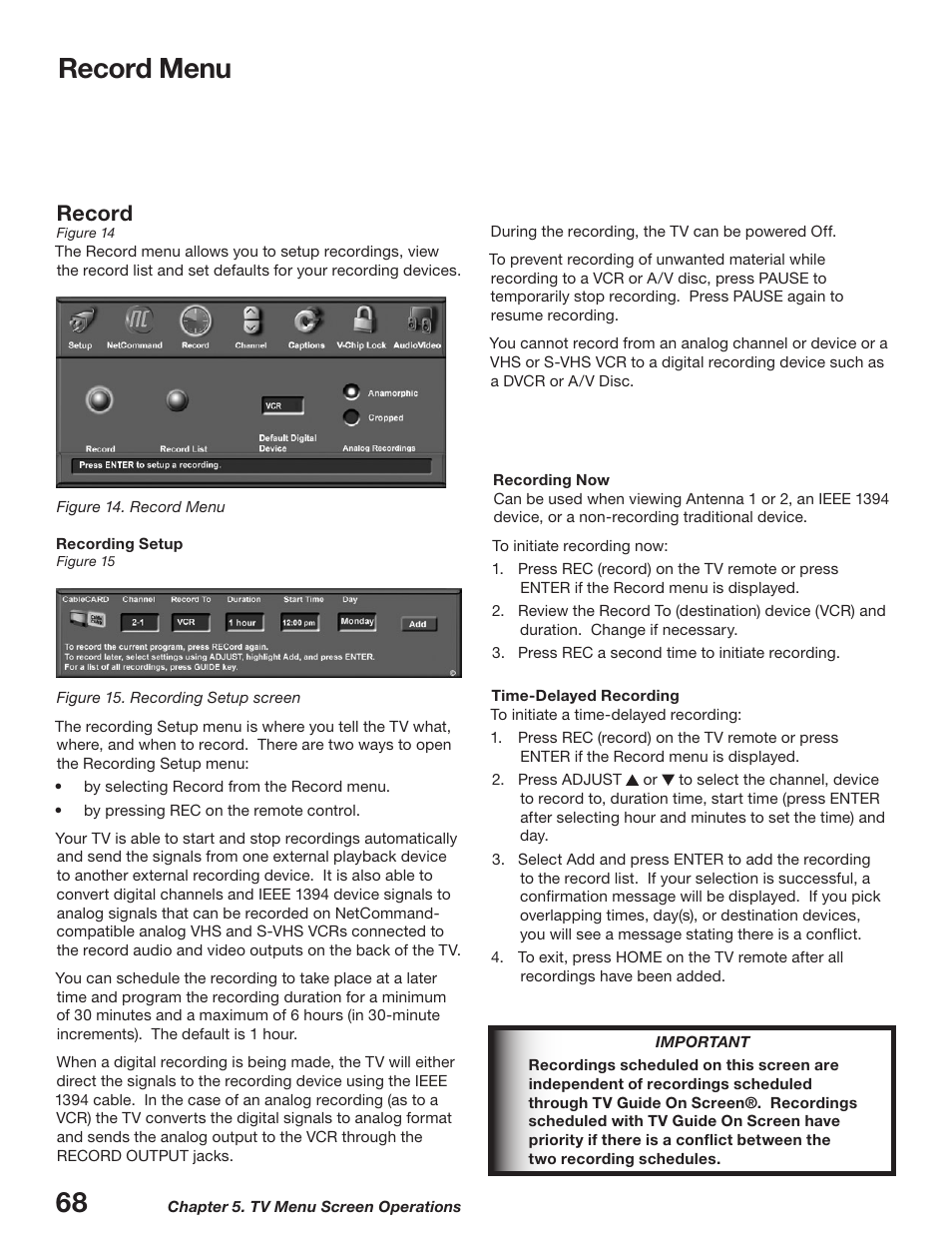 Record menu, Record | MITSUBISHI ELECTRIC WD-52627 User Manual | Page 68 / 118