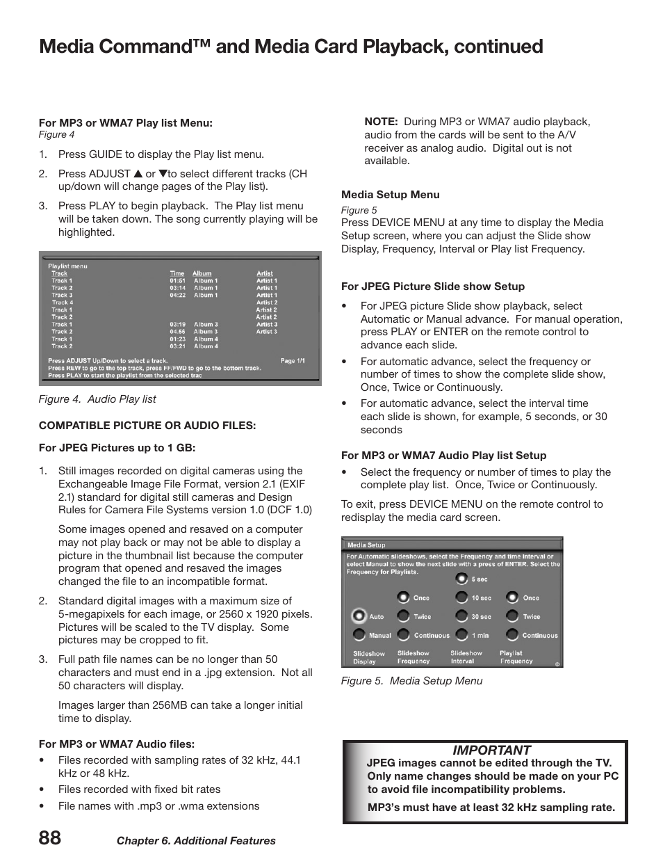 Media command™ and media card playback, continued | MITSUBISHI ELECTRIC WD-52627 User Manual | Page 88 / 118