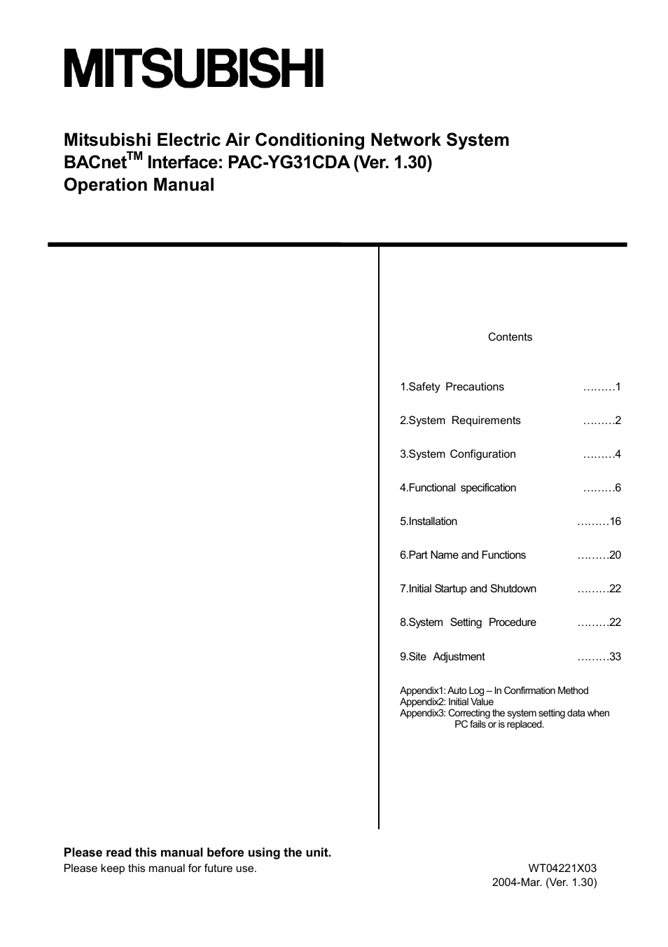 MITSUBISHI ELECTRIC PAC-YG31CDA User Manual | 46 pages