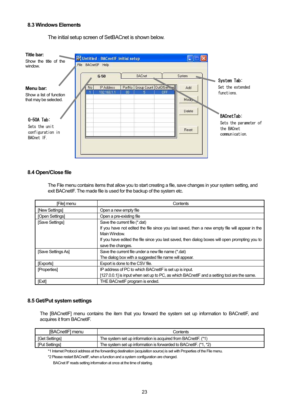 3 windows elements, 4 open/close file, 5 get/put system settings | MITSUBISHI ELECTRIC PAC-YG31CDA User Manual | Page 26 / 46