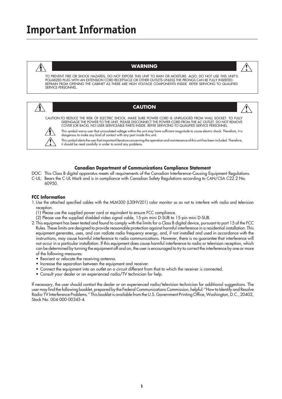 Important information | MITSUBISHI ELECTRIC MLM400 User Manual | Page 3 / 37