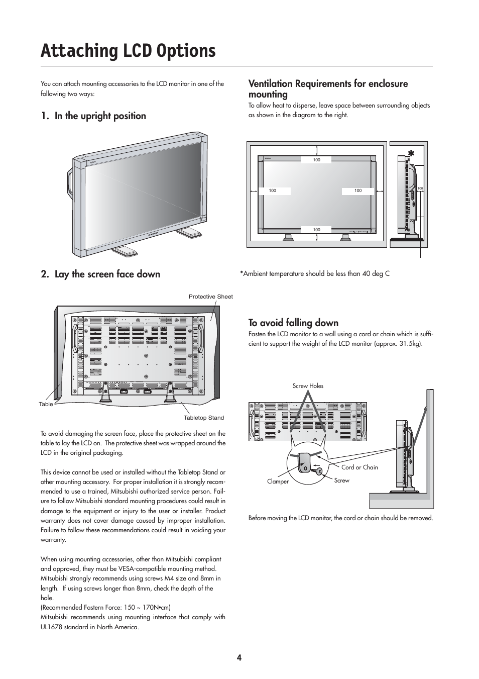 Attaching lcd options, Lay the screen face down | MITSUBISHI ELECTRIC MLM400 User Manual | Page 6 / 37