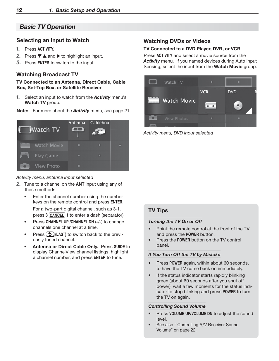 Basic tv operation | MITSUBISHI ELECTRIC 737 User Manual | Page 12 / 88