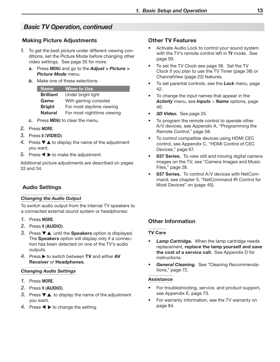 Basic tv operation, continued | MITSUBISHI ELECTRIC 737 User Manual | Page 13 / 88