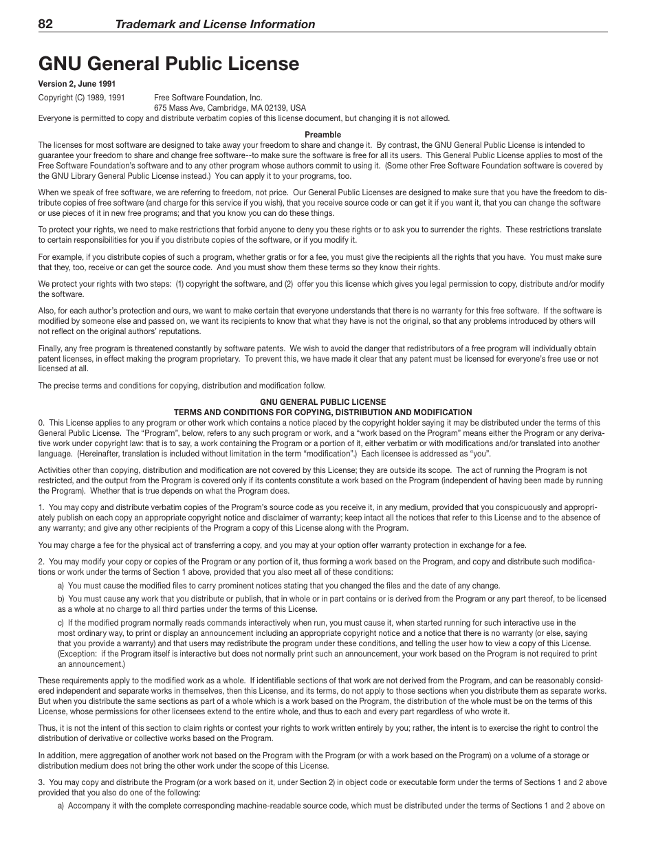 Gnu general public license, Trademark and license information | MITSUBISHI ELECTRIC 737 User Manual | Page 82 / 88