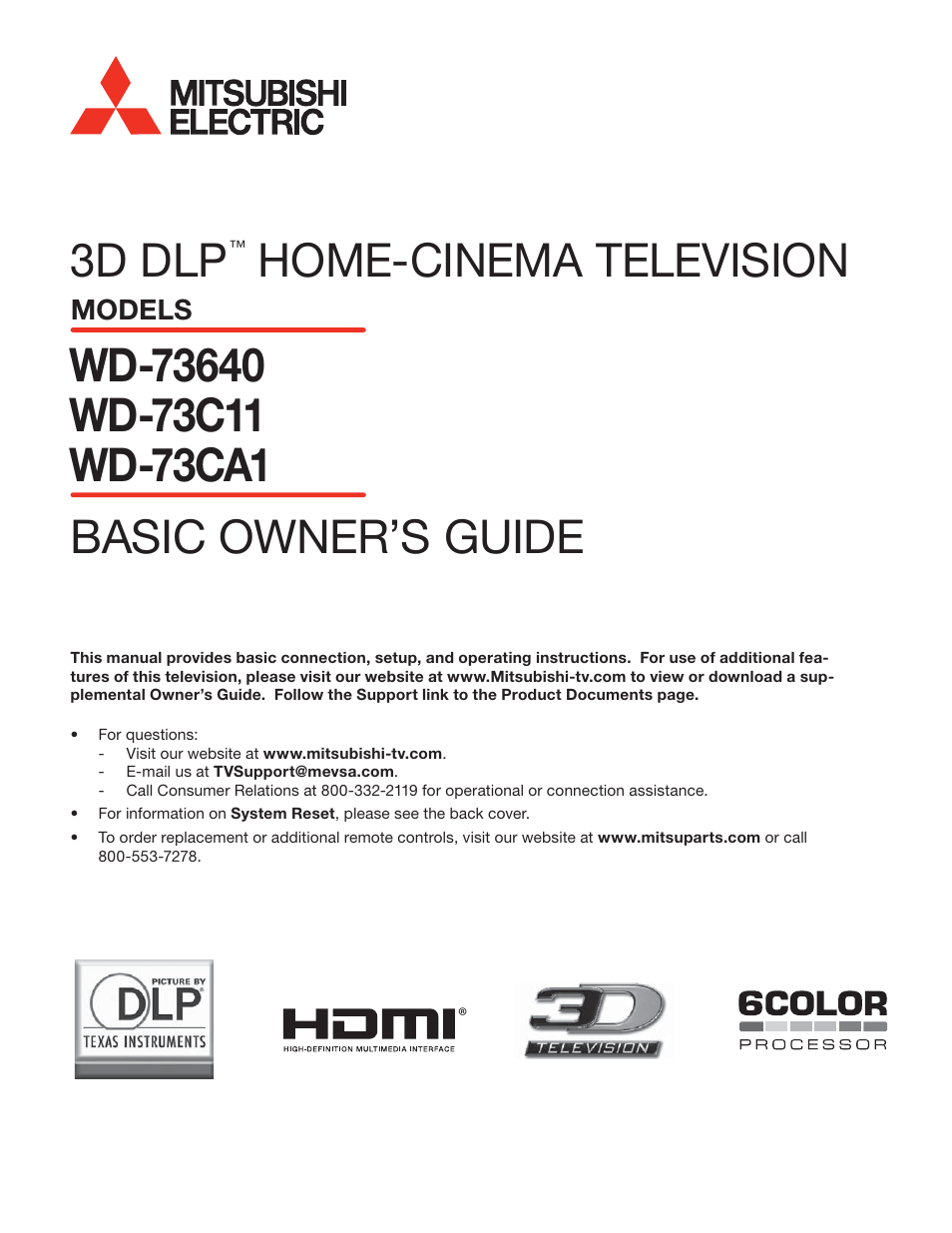 MITSUBISHI ELECTRIC WD-73C11 User Manual | 40 pages