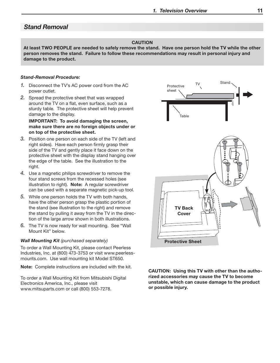 Stand removal | MITSUBISHI ELECTRIC 148 Series User Manual | Page 11 / 96