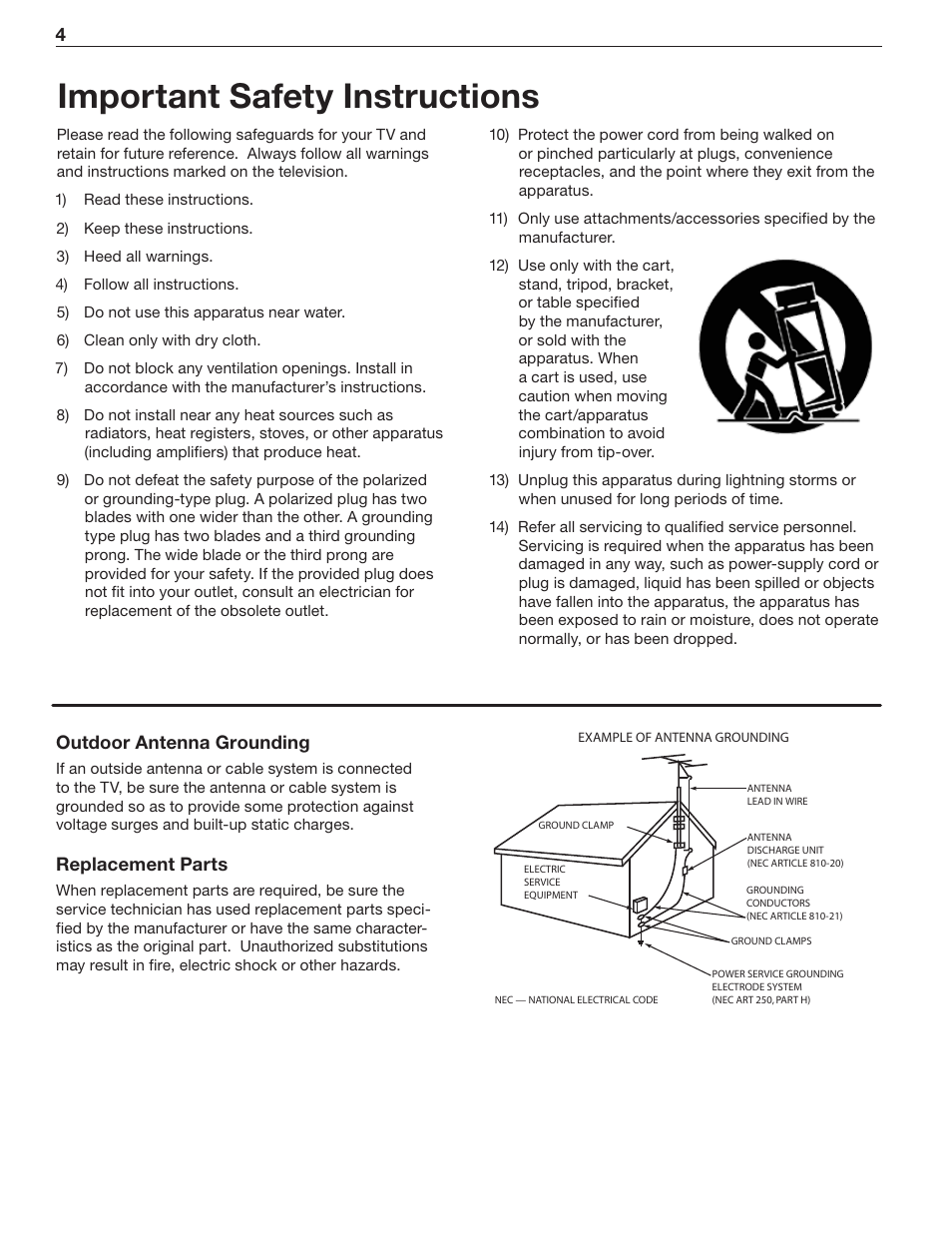 Important information about your tv, Important safety instructions | MITSUBISHI ELECTRIC 148 Series User Manual | Page 4 / 96