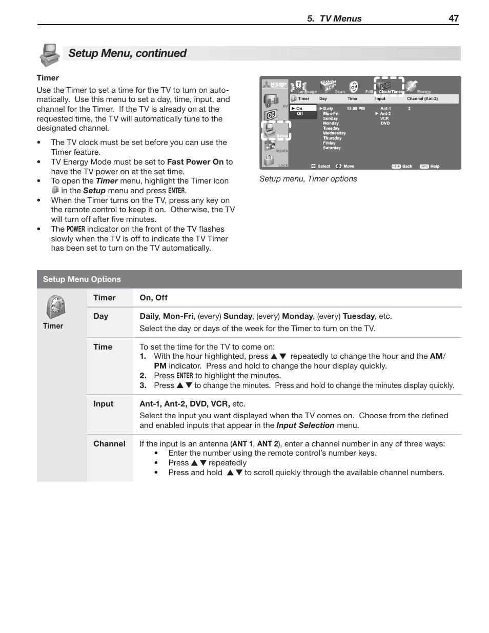 Setup menu, continued | MITSUBISHI ELECTRIC 148 Series User Manual | Page 47 / 96