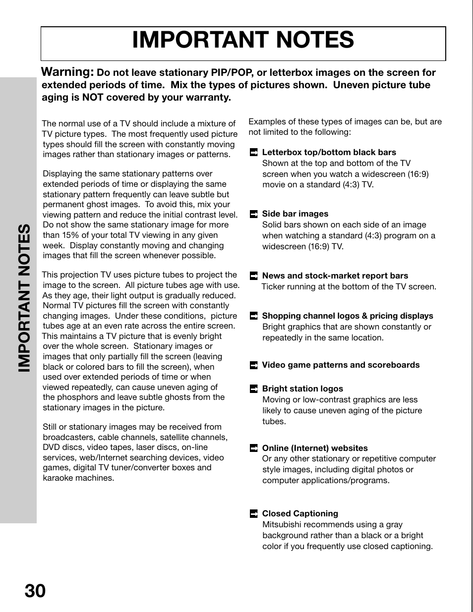 Chapter, Im p or ta n t no t e s | MITSUBISHI ELECTRIC WS-65315 User Manual | Page 30 / 76