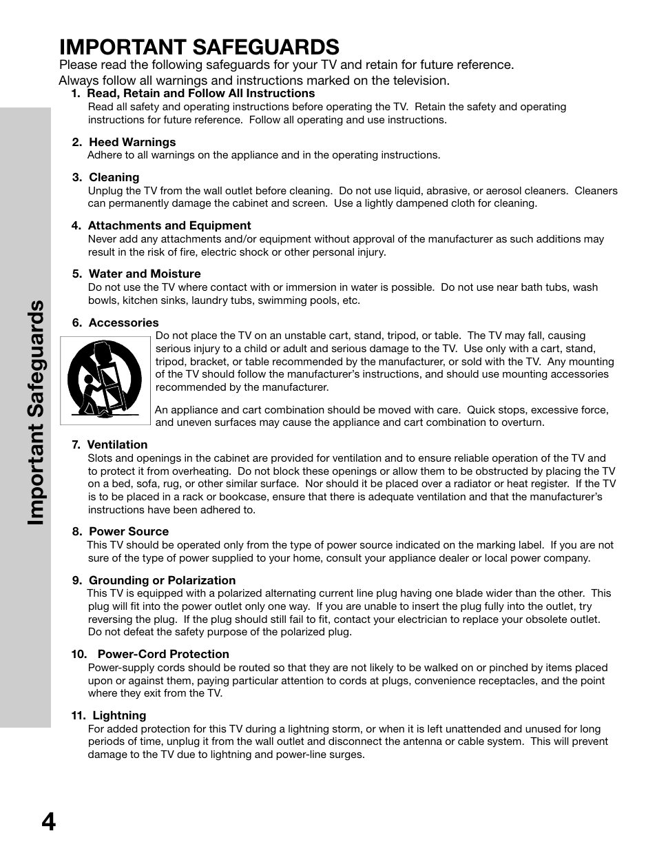 Important safeguards, Im p o rt an t s af eg u ar d s | MITSUBISHI ELECTRIC WS-65315 User Manual | Page 4 / 76