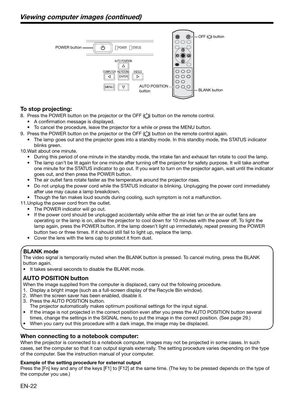 Viewing computer images (continued) | MITSUBISHI ELECTRIC HD1000 User Manual | Page 22 / 39