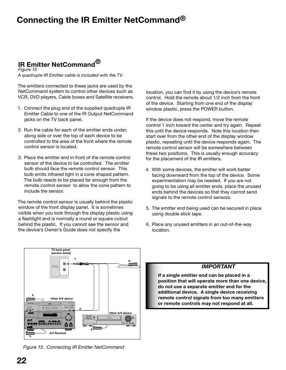 22 23 connecting the ir emitter netcommand, Ir emitter netcommand | MITSUBISHI ELECTRIC WS-48515 User Manual | Page 22 / 100