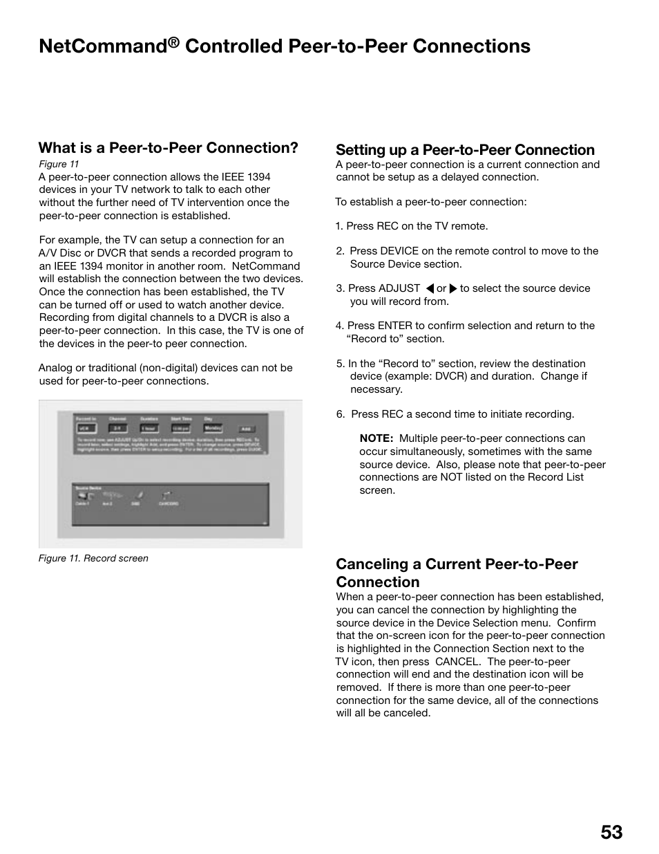 52 53 netcommand, Controlled peer-to-peer connections, What is a peer-to-peer connection | Setting up a peer-to-peer connection, Canceling a current peer-to-peer connection | MITSUBISHI ELECTRIC WS-48515 User Manual | Page 53 / 100