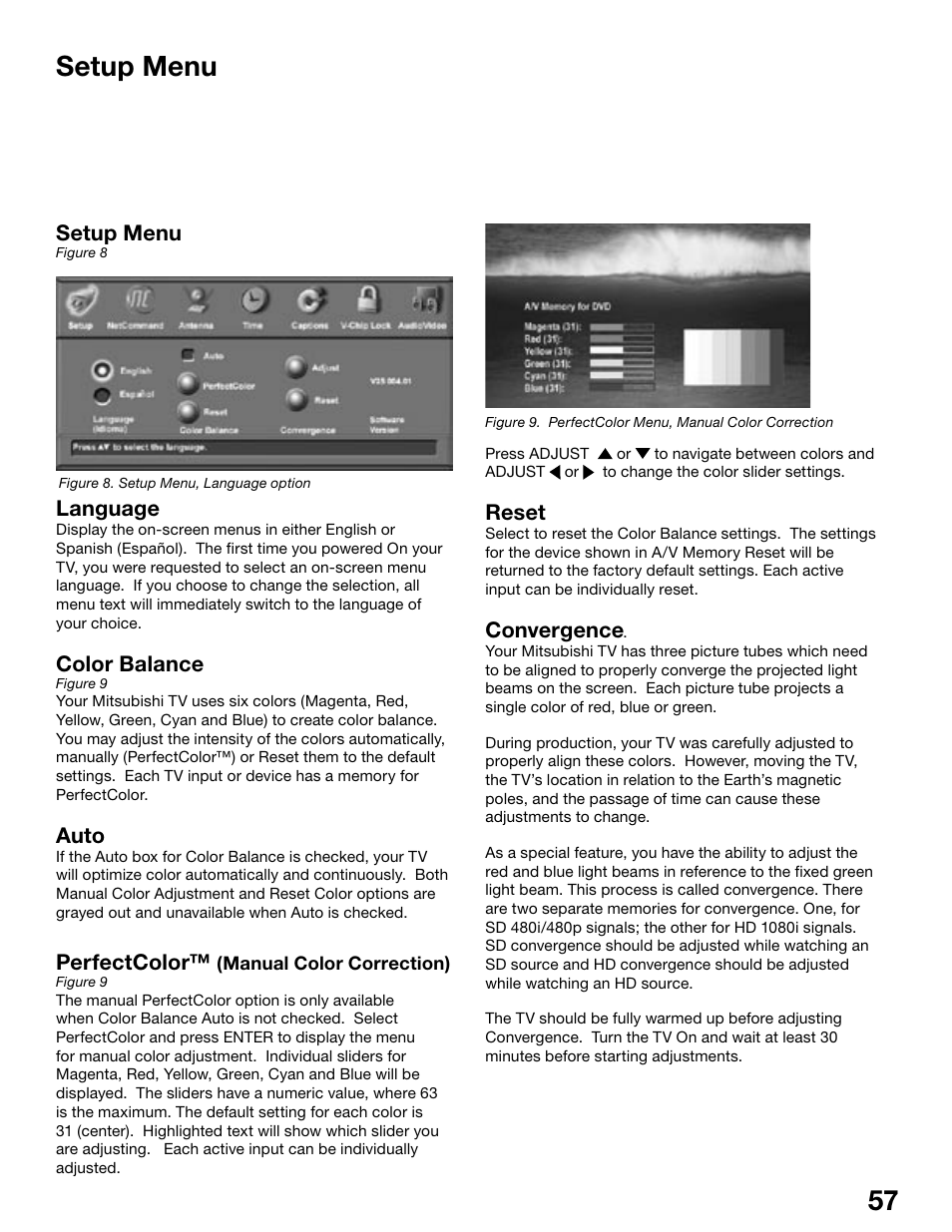56 57 setup menu | MITSUBISHI ELECTRIC WS-48515 User Manual | Page 57 / 100