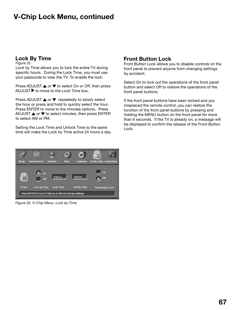 V-chip lock menu, continued | MITSUBISHI ELECTRIC WS-48515 User Manual | Page 67 / 100