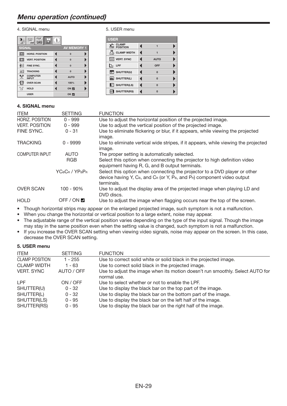 Menu operation (continued), En-29 | MITSUBISHI ELECTRIC Mitsubishi Electric LCD HC6800 User Manual | Page 29 / 47