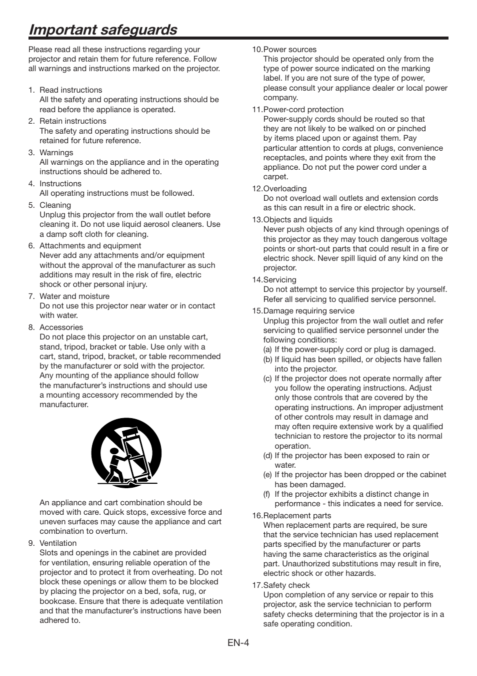 Important safeguards | MITSUBISHI ELECTRIC Mitsubishi Electric LCD HC6800 User Manual | Page 4 / 47