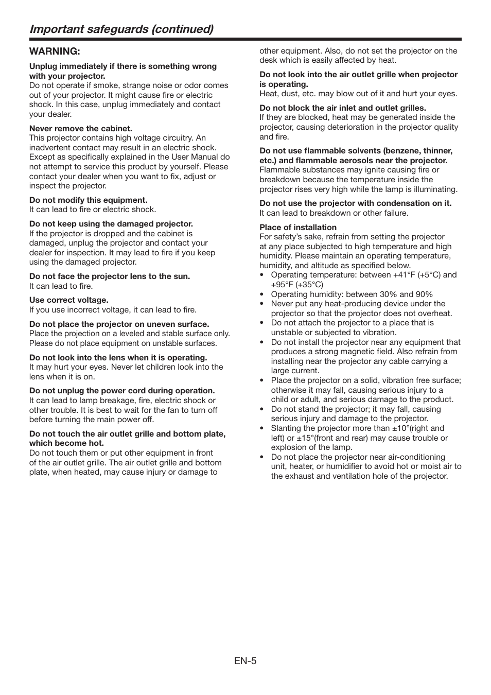 Important safeguards (continued) | MITSUBISHI ELECTRIC Mitsubishi Electric LCD HC6800 User Manual | Page 5 / 47