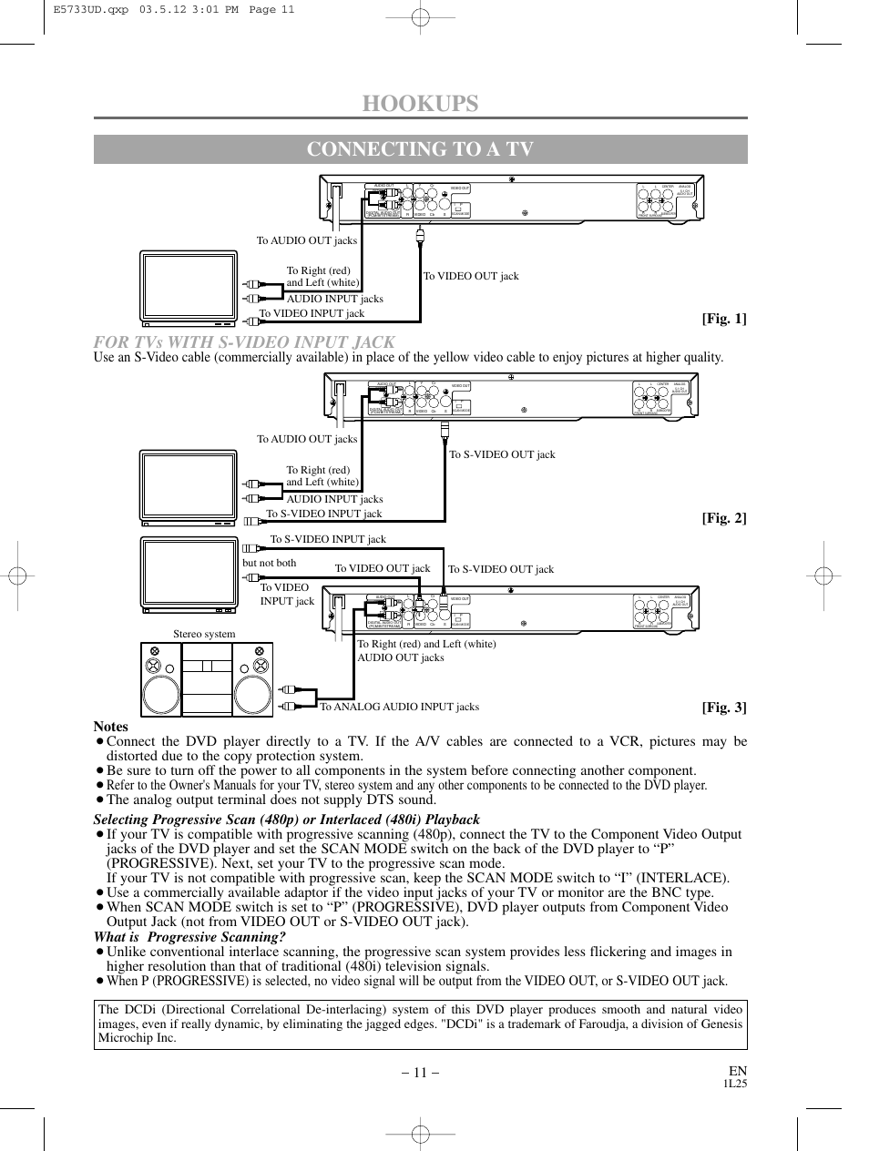 Hookups, Connecting to a tv, For tvs with s-video input jack | 1l25 | MITSUBISHI ELECTRIC DD-8040 User Manual | Page 11 / 40